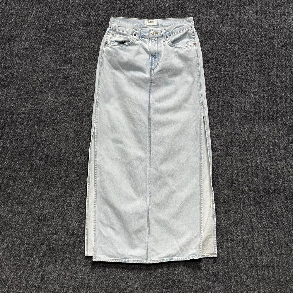 AGOLDE Astrid Skirt Womens 25 Blue Denim Long Maxi Straight Slit High Waist